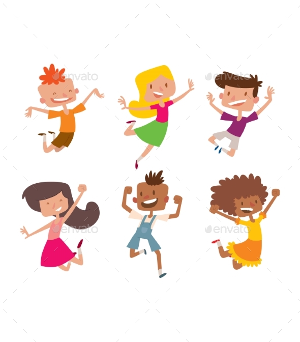 Happy Children in Different Positions Set - People Characters