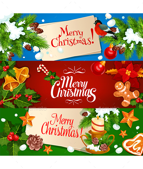 Merry Christmas Banner and Greeting Card Set - Christmas Seasons/Holidays