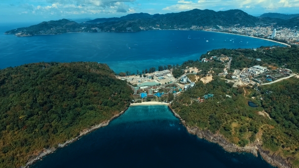 Aerial: Birds-eye View on Phuket Beach.