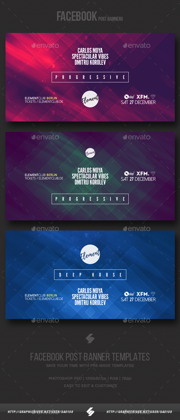 Electronic Music Party vol.6 - Facebook Post Banner Templates - Social Media Web Elements