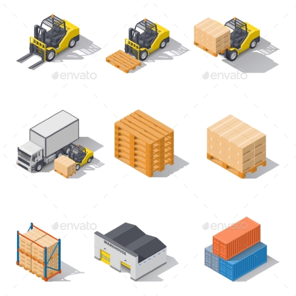 Storage Equipment Isometric Icons Set. - Miscellaneous Vectors