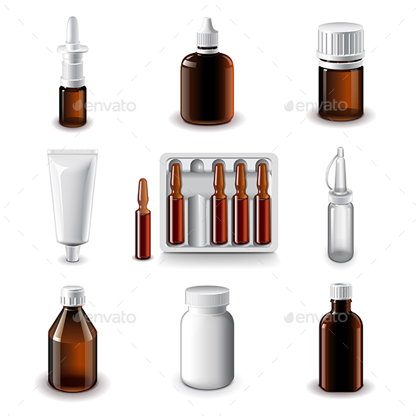 Medical Bottles Icons Vector Set - Health/Medicine Conceptual