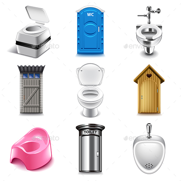 Different Toilets Icons Vector Set - Buildings Objects