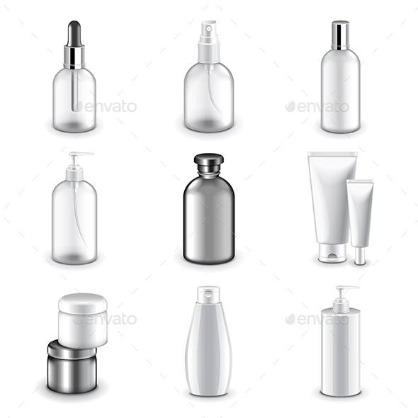 Cosmetic Bottles Icons Vector Set - Man-made Objects Objects