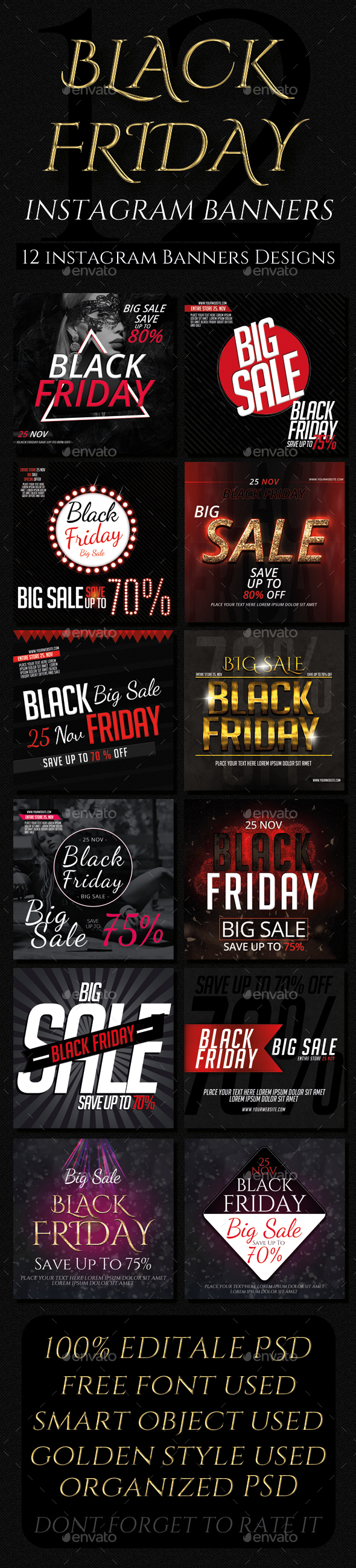 Black Friday Instagram Banner 12 Designs - Miscellaneous Social Media
