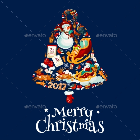 Christmas Bell with New Year Symbols Poster Design - Christmas Seasons/Holidays