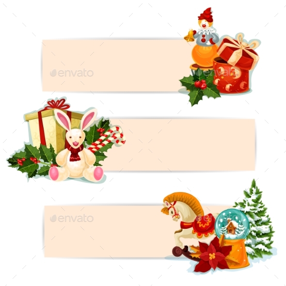 Christmas Gift, Holly and Toy Banner Set Design - Christmas Seasons/Holidays