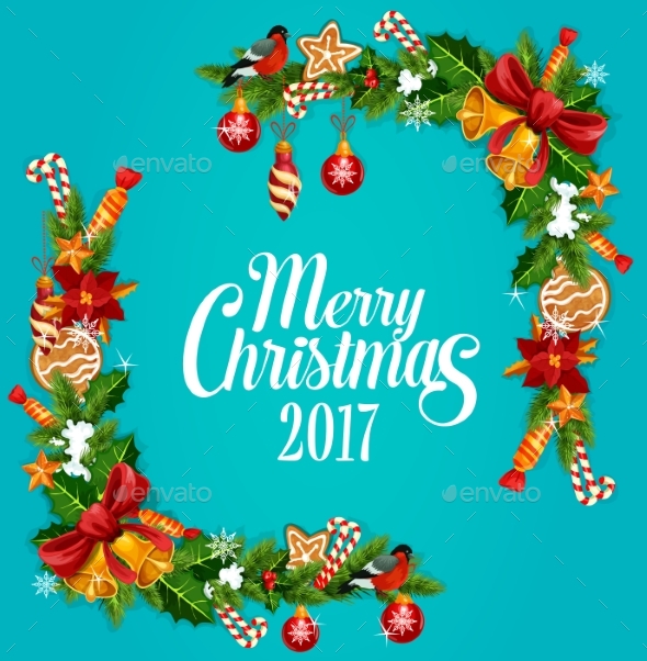Christmas Tree, Holly Berry Garland Frame Design - Christmas Seasons/Holidays
