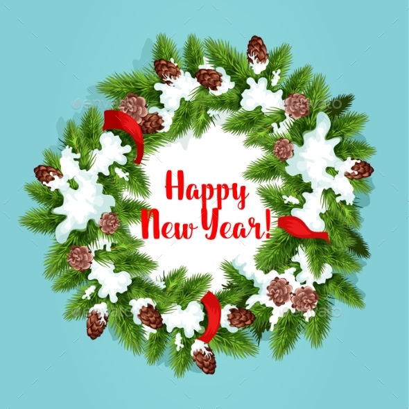 Holiday Tree Wreath with Snow Design - New Year Seasons/Holidays