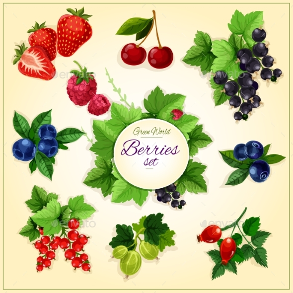 Berry and Fruit Cartoon Poster for Food Design - Food Objects