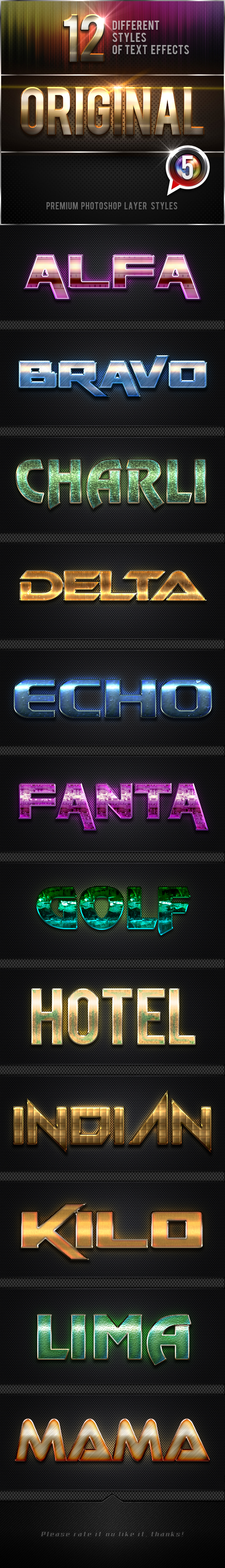 12 Original Photoshop Text Effects Vol.5 - Text Effects Styles