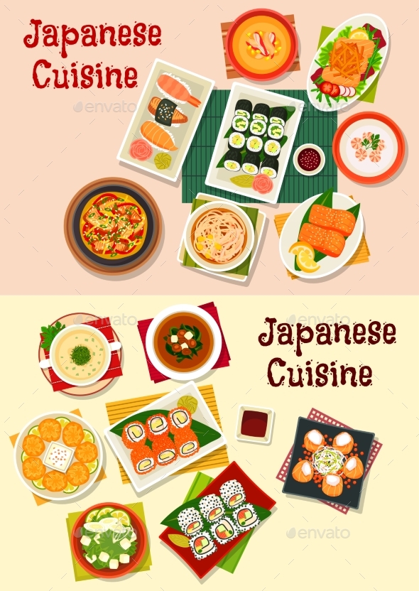 Japanese Cuisine Seafood Sushi Icon Set - Food Objects
