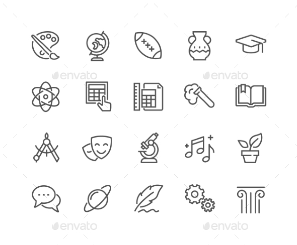 Line School Subjects Icons - Icons