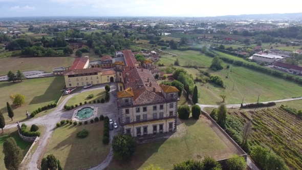 Aerial Shot, Gorgeous Classic Italian Villa in Tuscany Flyover, Made with Drone