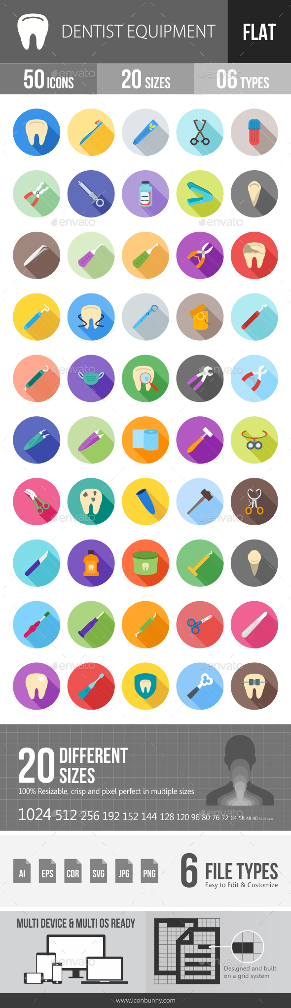 Dentist Equipment Flat Shadowed Icons - Icons