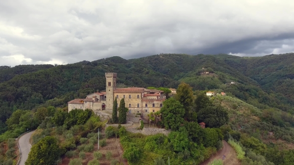 Aerial Shot, Gorgeous Classic Italian Villa in Tuscany Flyover, Made with Drone