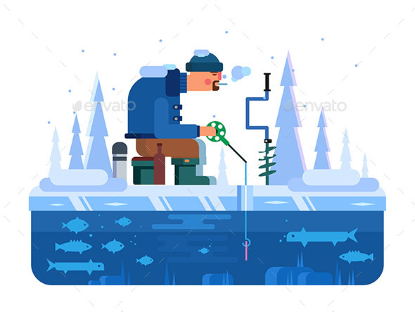 Man on Winter Fishing - Seasons Nature