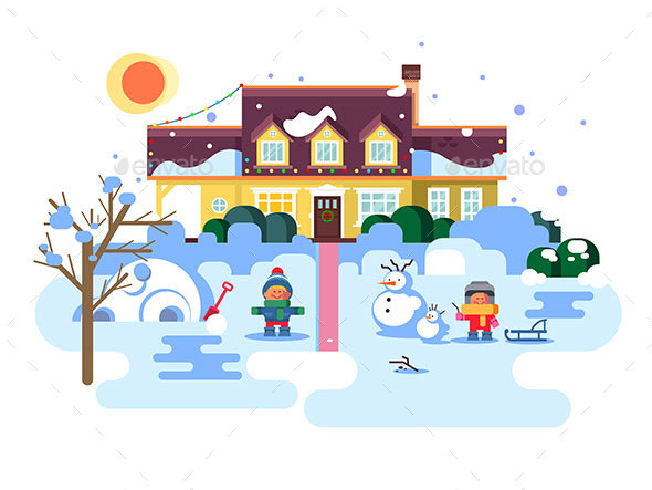 Winter Night Children Play - Christmas Seasons/Holidays
