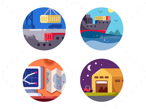 Maritime Logistics and Transportation - Web Elements Vectors