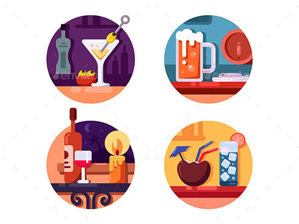 Set of Alcoholic Beverages - Web Elements Vectors