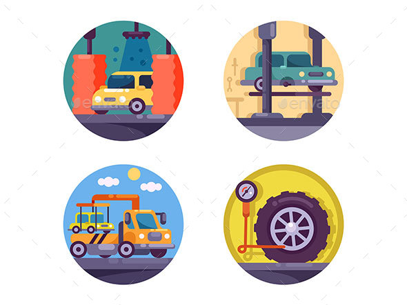 Car Service Garage - Web Elements Vectors