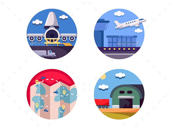 Air Logistics and Freight Transport - Web Elements Vectors