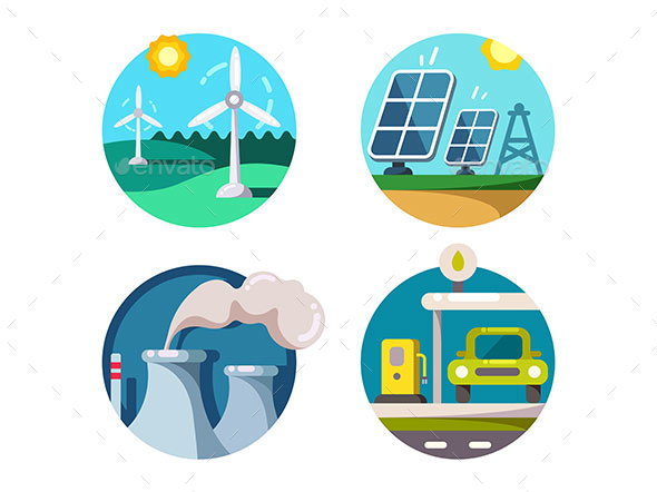 Energy Saving Technologies - Web Elements Vectors