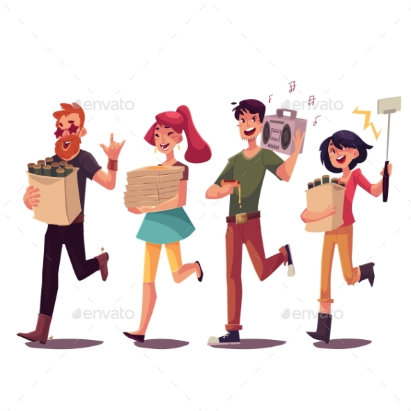 Friends Hurrying to Party - People Characters