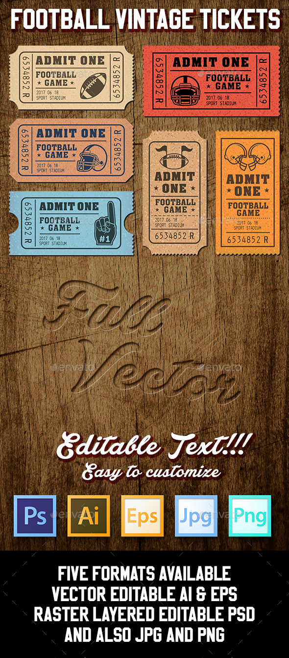 Vector Editable Football Tickets - Vectors