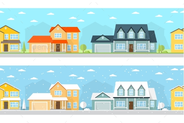 Summer and Winter Town. - Buildings Objects