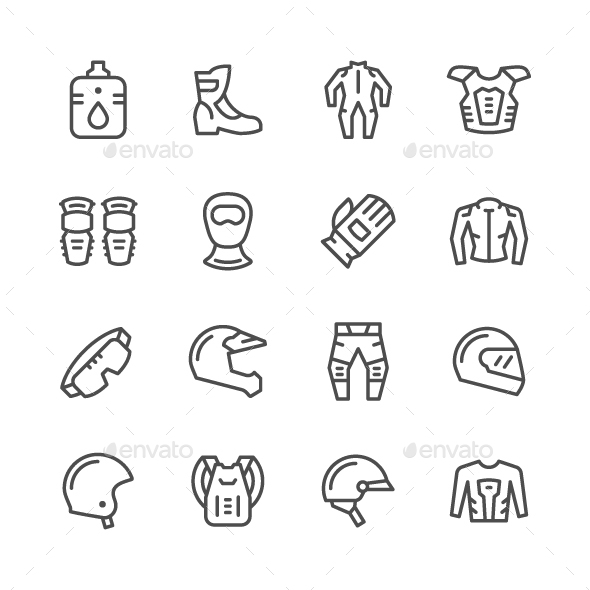 Set Line Icons of Motorcycle Equipment - Man-made objects Objects