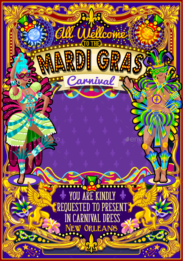 Mardi Gras Carnival Poster Theme Carnival Mask Show Parade - Miscellaneous Seasons/Holidays