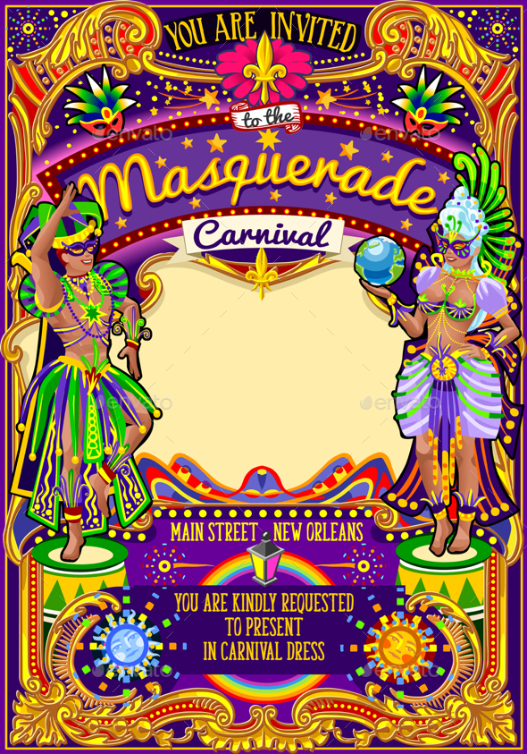 Mardi Gras Carnival Poster Theme Carnival Mask Show Parade - Miscellaneous Seasons/Holidays