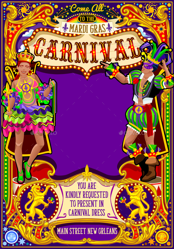 Mardi Gras Carnival Poster Theme Carnival Mask Show Parade - Miscellaneous Seasons/Holidays