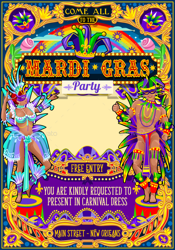 Mardi Gras Carnival Poster Theme Carnival Mask Show Parade - Miscellaneous Seasons/Holidays