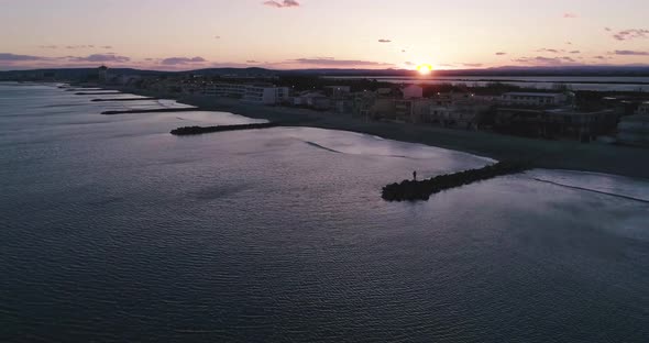 Aerial View of the Waves Crashing Along the Coast Wave Breaker in Palavas alt