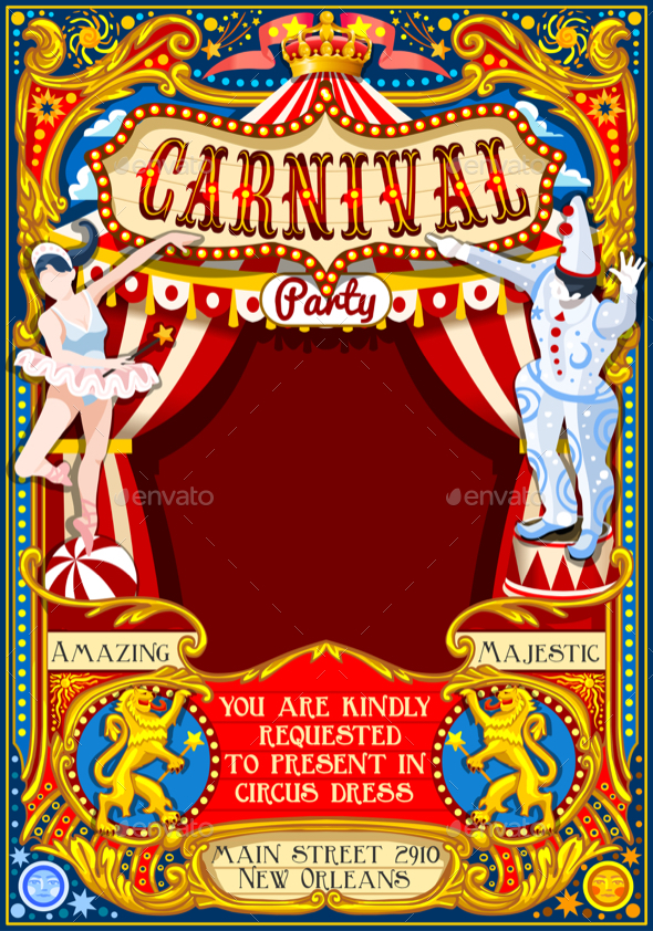 Circus Carnival Dancer and Clown Theme Vintage Vector - Miscellaneous Seasons/Holidays