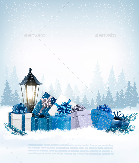 Holiday Christmas Background with Gift Boxes - Christmas Seasons/Holidays