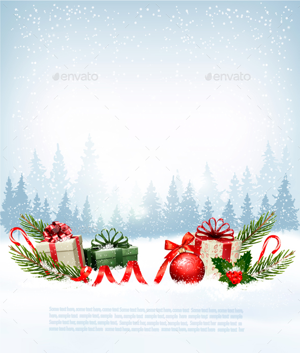 Holiday Christmas Background with Gift Boxes - Christmas Seasons/Holidays