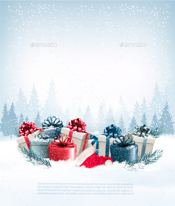 Holiday Christmas Background with Gift Boxes - Christmas Seasons/Holidays