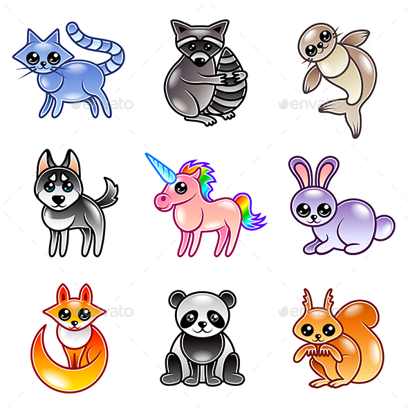 Cartoon Animals Icons Vector Set - Animals Characters