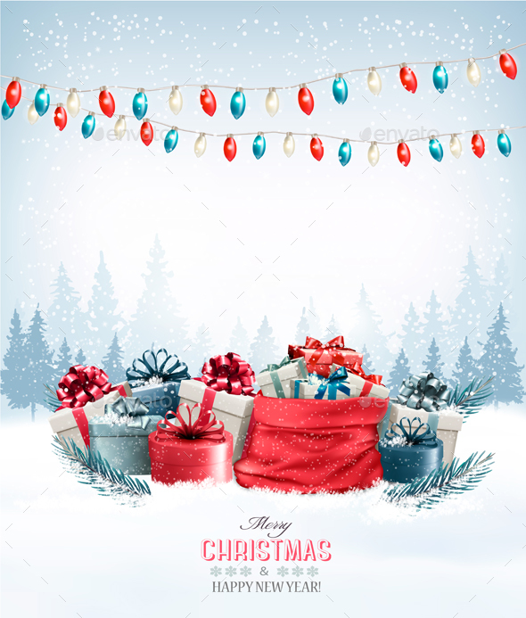 Christmas Holiday Background with Presents and Garland - Christmas Seasons/Holidays