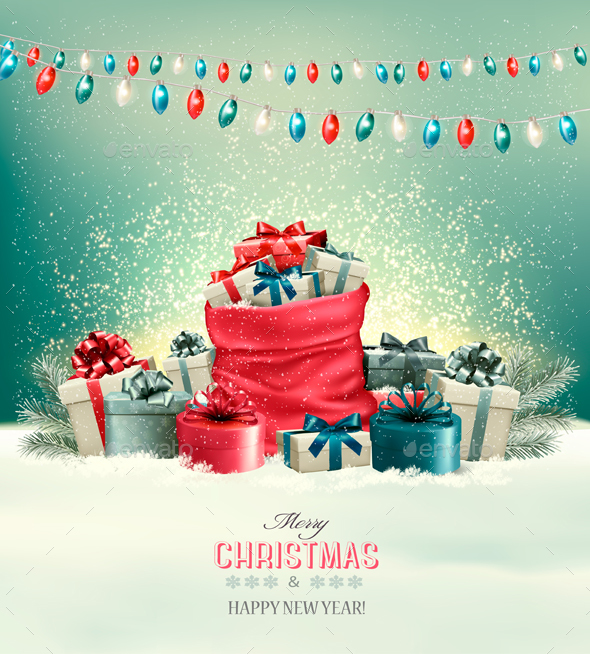 Holiday Christmas Background with Gift Boxes - Christmas Seasons/Holidays