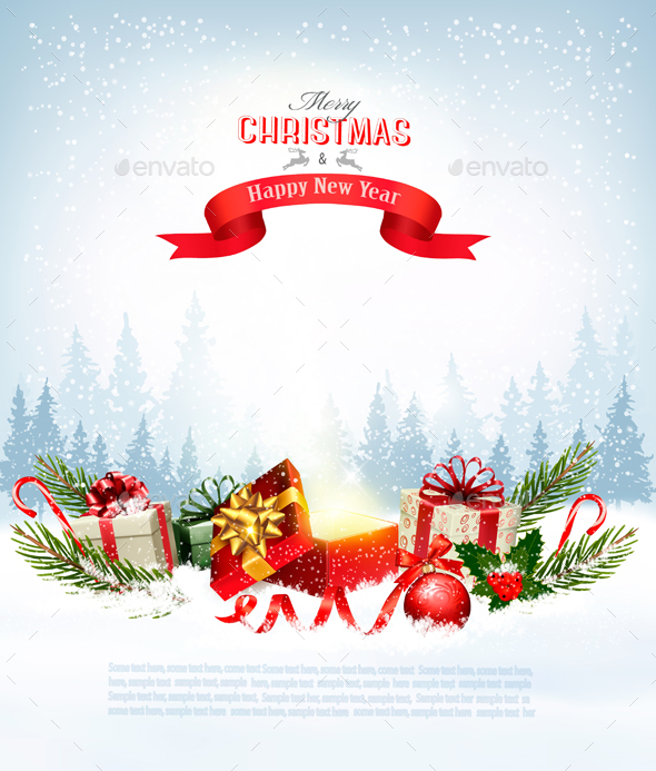 Christmas Holiday Background with Presents and Magic Box - Christmas Seasons/Holidays