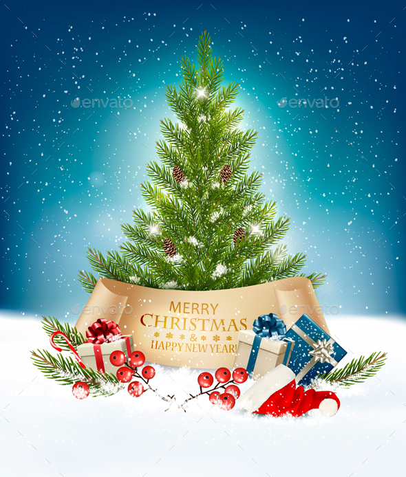 Christmas Tree with Presents Background - Christmas Seasons/Holidays
