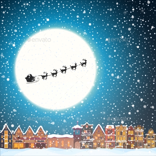 Christmas House in Snowfall at Night - Christmas Seasons/Holidays