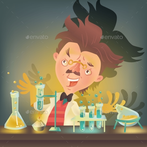 Bushy Haired Mad Professor in Lab Coat - People Characters