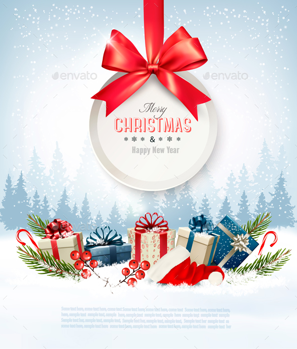 Christmas Presents with a Gift Card and a Ribbon - Christmas Seasons/Holidays
