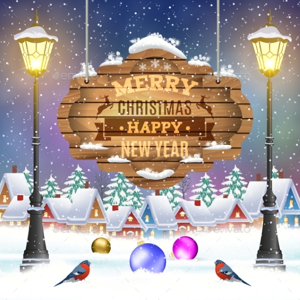 Christmas Vintage Greeting Card on Winter Village - Christmas Seasons/Holidays
