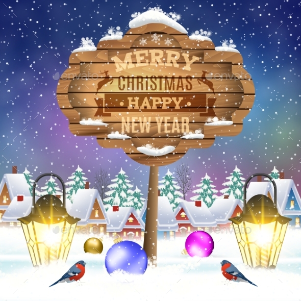Christmas Vintage Greeting Card on Winter Village - Christmas Seasons/Holidays